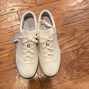 Rothy's Cream Knit Lace-Up Sneakers with Black Heel Stripes